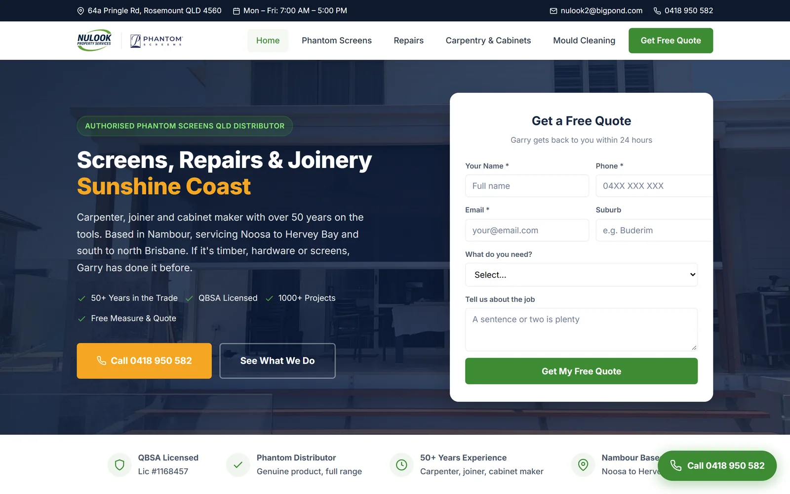 NuLook Property Services website by Scaled: a local SEO site for a Sunshine Coast tradesman