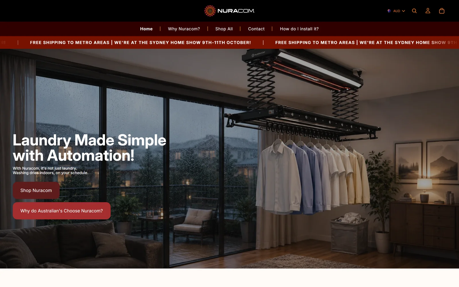 Nuracom's Shopify store home page, built by Scaled, on desktop