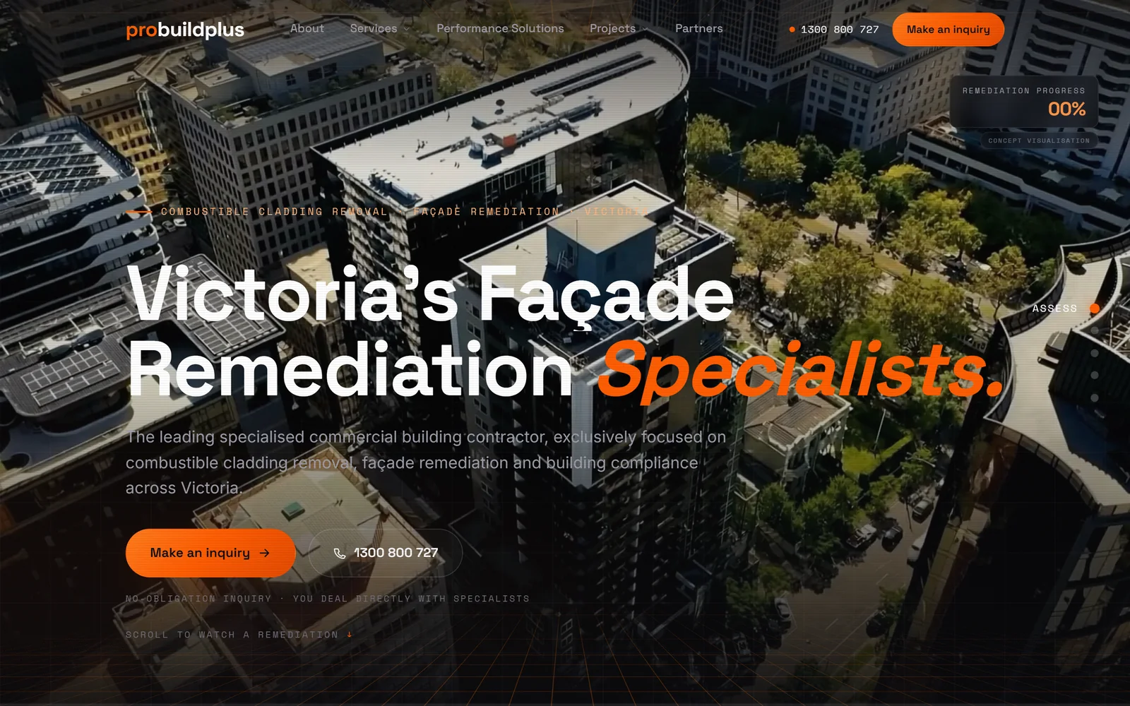 Pro-Build Plus website by Scaled: a cinematic home page for a Victorian facade remediation specialist