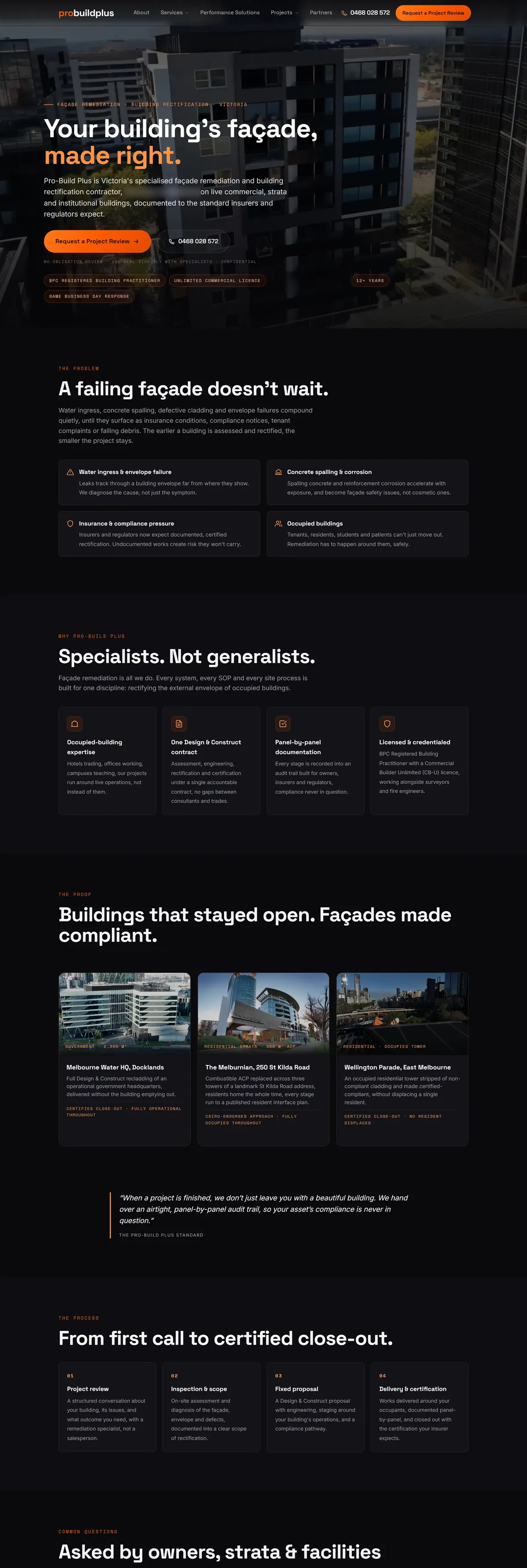Full paid-traffic landing page for Pro-Build Plus, built by Scaled