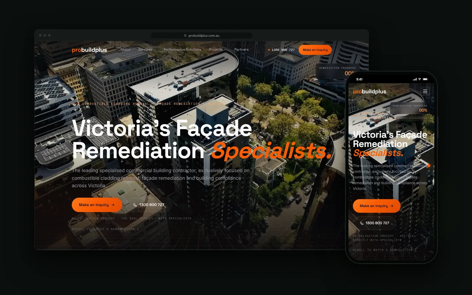 Pro-Build Plus website by Scaled: a cinematic home page for a Victorian facade remediation specialist