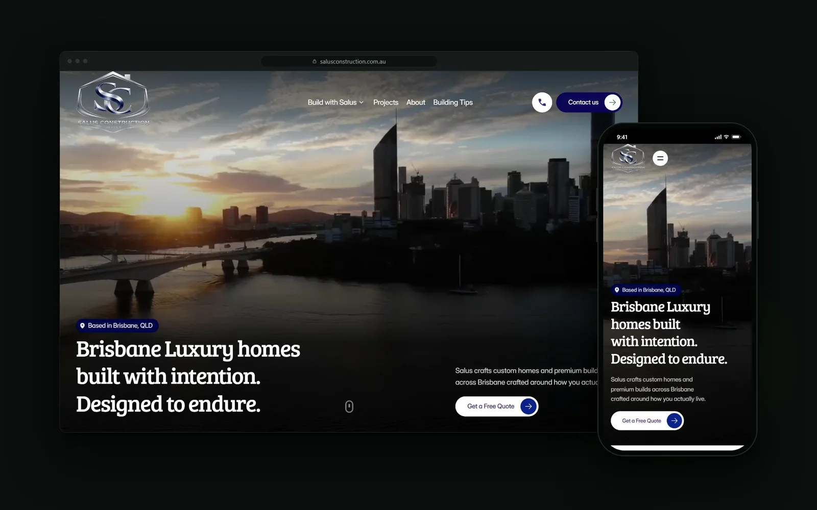Salus Construction website and brand by Scaled, for a Brisbane custom home builder