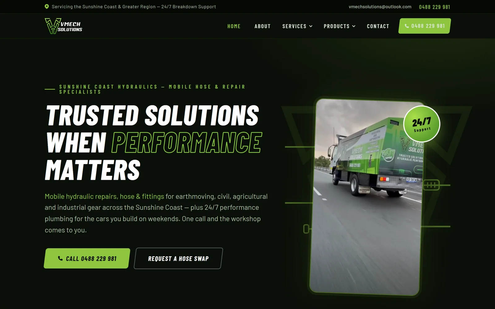 VMECH Solutions website by Scaled for a Sunshine Coast mobile hydraulics business