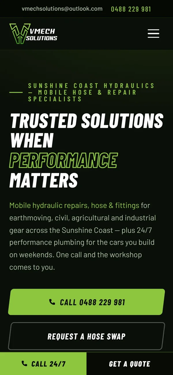 VMECH Solutions home page on a phone
