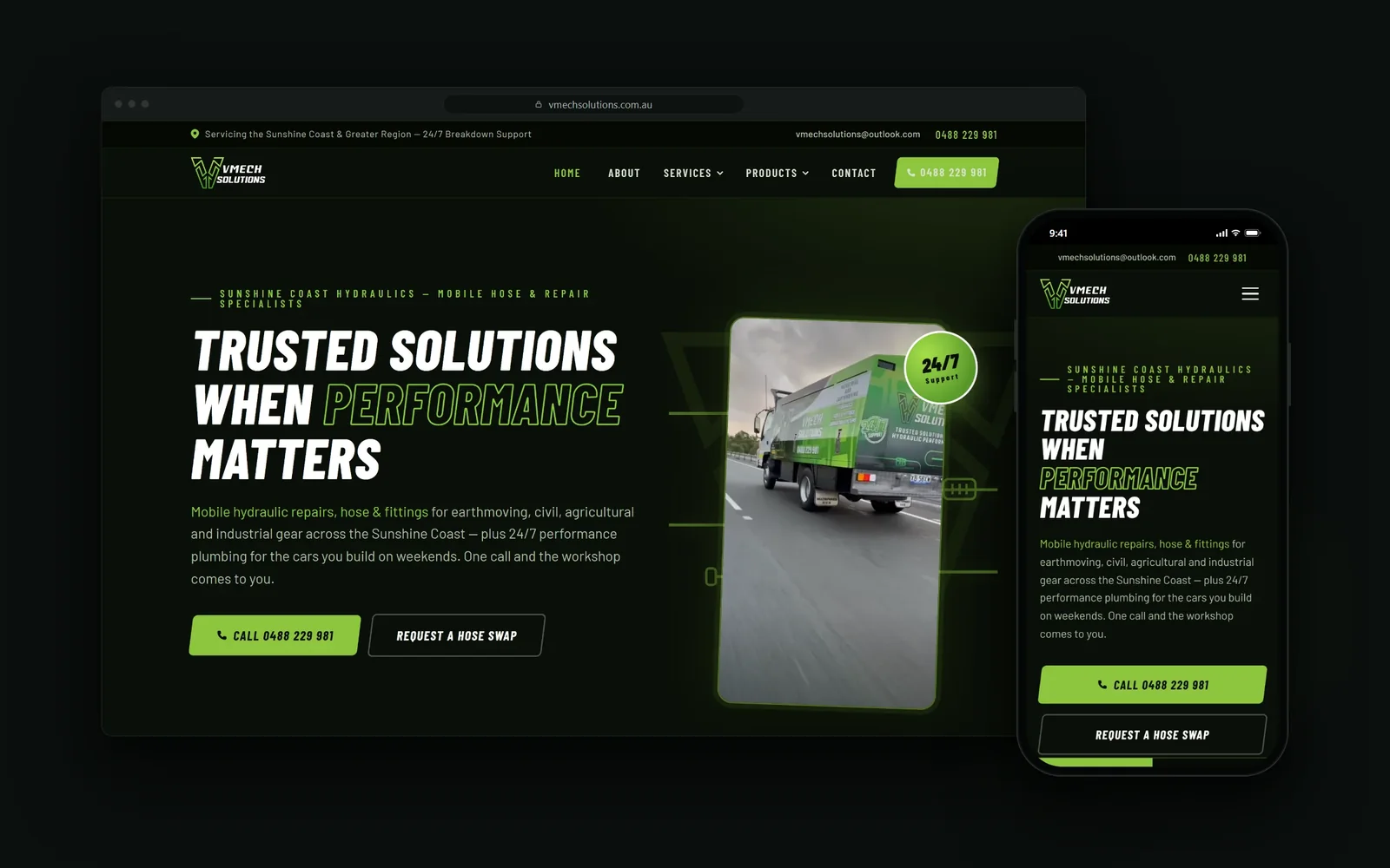VMECH Solutions website by Scaled for a Sunshine Coast mobile hydraulics business