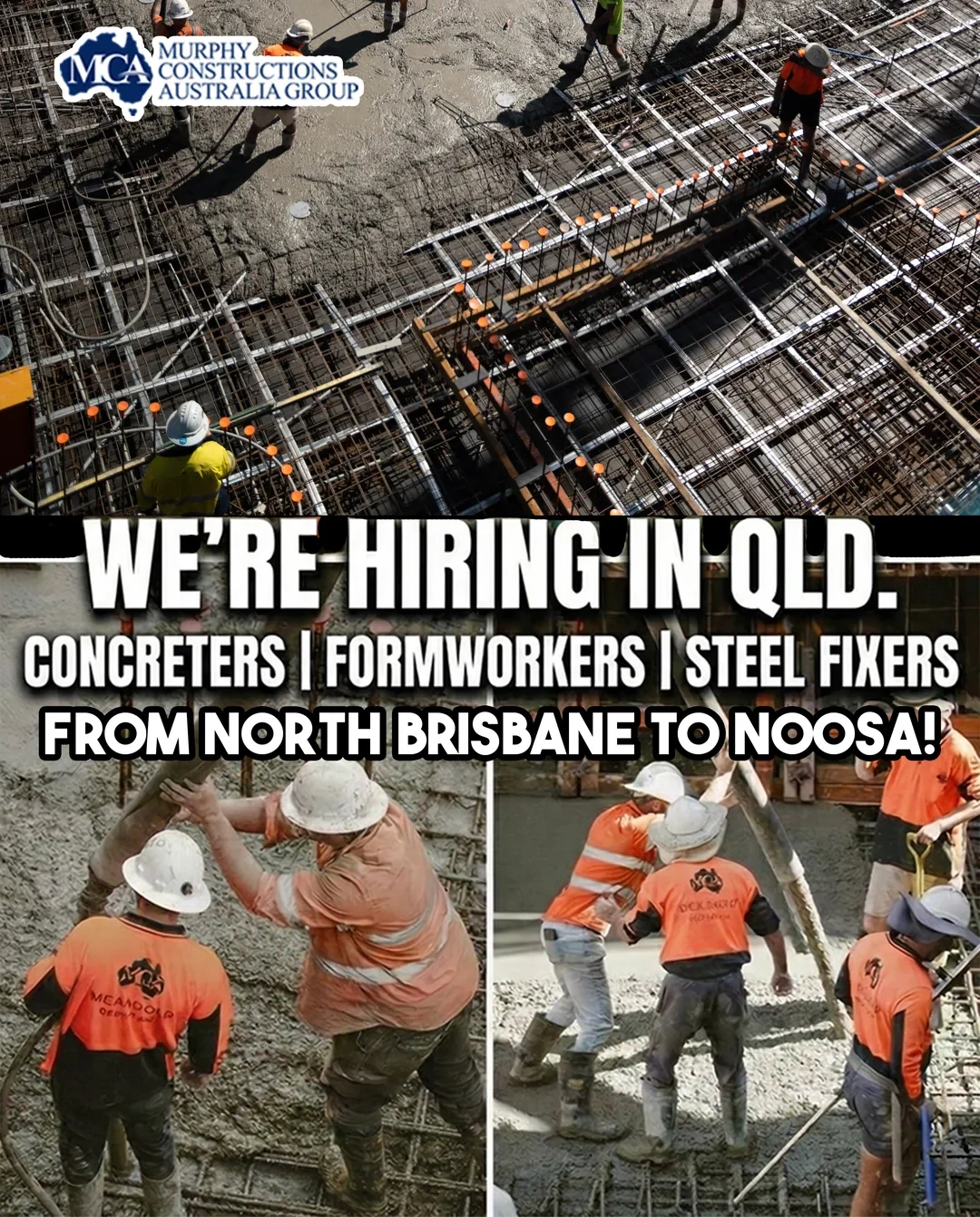 Murphy Constructions hiring ad by Scaled: We're hiring in QLD, concreters, formworkers and steel fixers